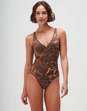 Savanna Underwired Wrap Swimsuit - Warm Earth womens resort swimwear, flattering one-piece swimsuits