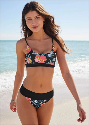 Scoop Neck Sport Top - Floral Delight supportive swim tops, printed bikini tops