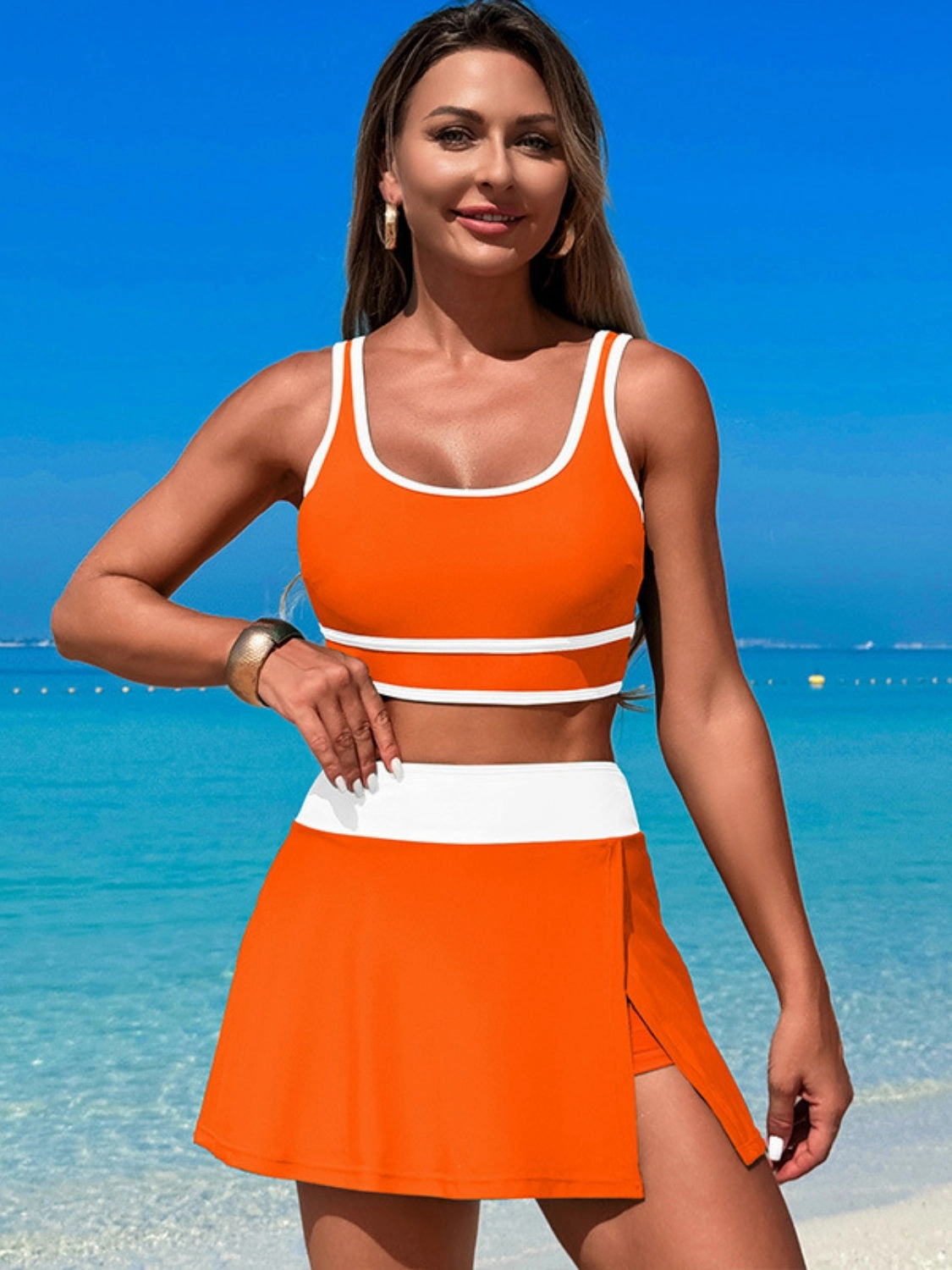 Scoop Neck Top and Skort Swim Set