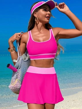 Scoop Neck Top and Skort Swim Set durable swimwear women, travel-ready swimsuits for women