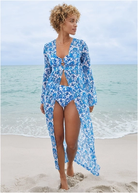 Sea Breeze Kimono Cover-Up - Delicate Floral womens sun protection swimwear, trendy swimwear collection