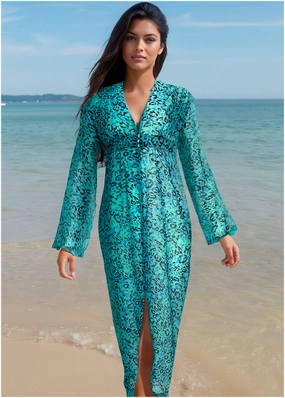 Sea Breeze Kimono Cover-Up - Ocean Animal everyday swimwear for women, casual swim outfits ladies