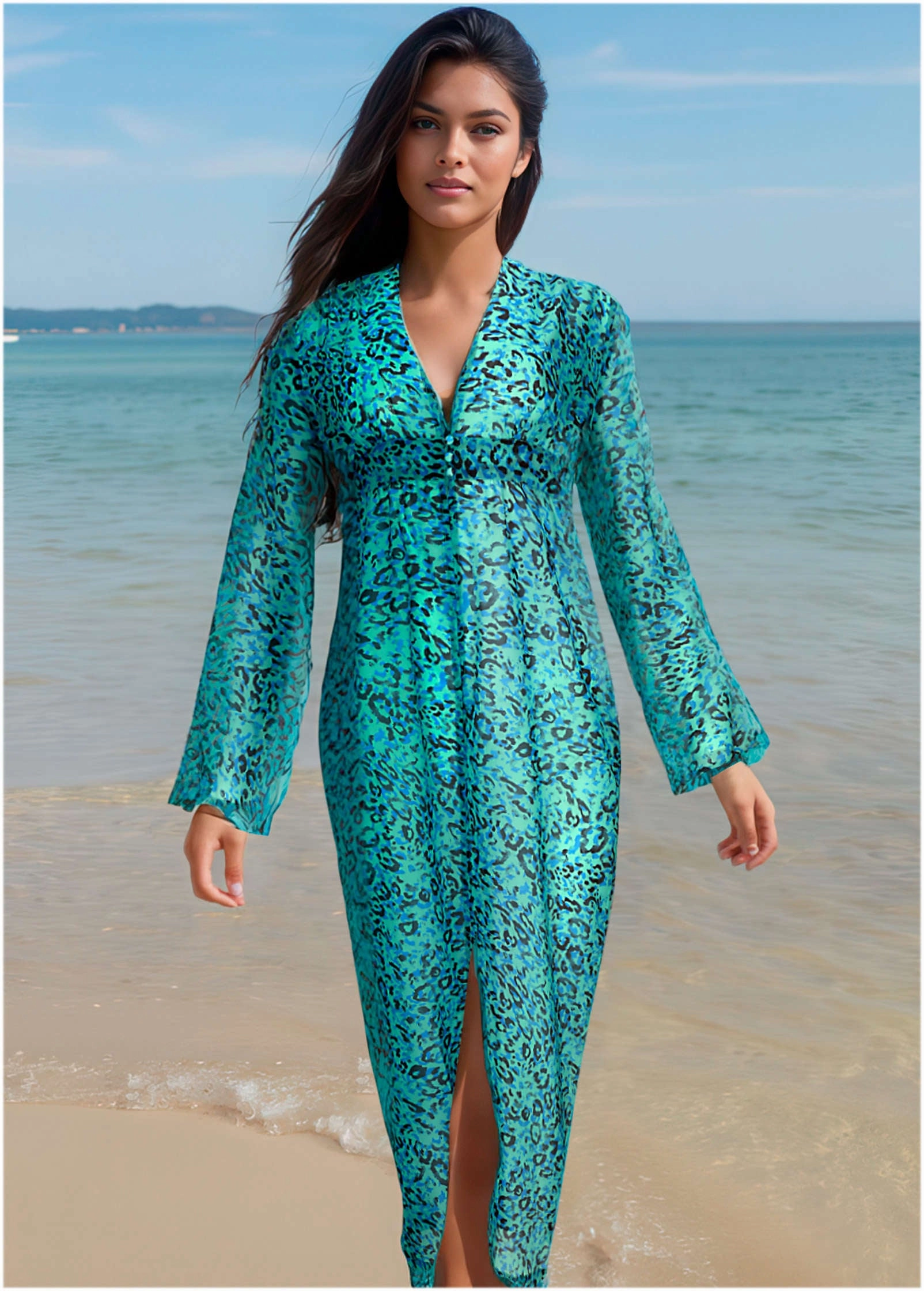 Sea Breeze Kimono Cover-Up - Ocean Animal everyday swimwear for women, casual swim outfits ladies