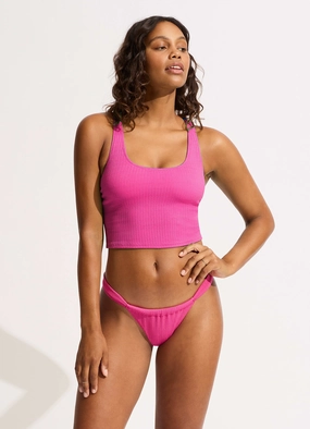 Sea Dive Action Back Tank Bikini Top - Fuchsia Rose modern womens swimwear, one piece swimsuits women
