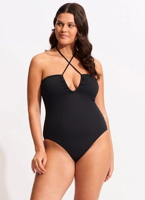 Sea Dive Bandeau One Piece - Black slimming one piece swimsuits, fashionable one piece suits