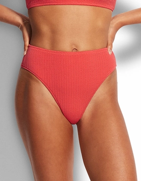 Sea Dive High Rise Bikini Pant - Fiesta Coral swim shorts for women, stretch fit swim bottoms