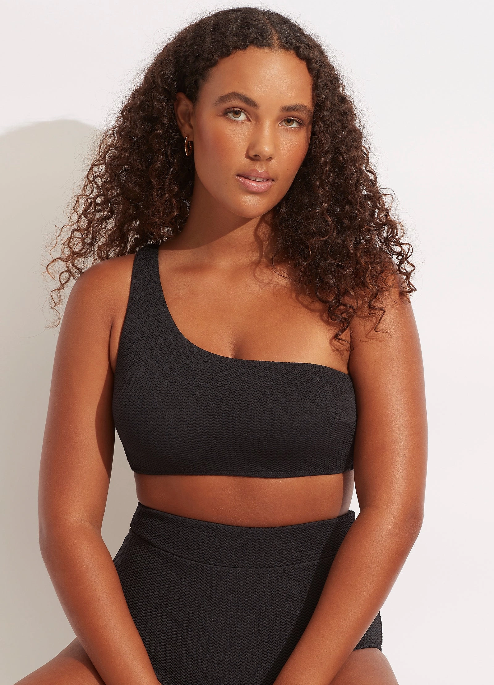 Sea Dive One Shoulder Top - Black flattering swimwear women, comfortable swimwear for women
