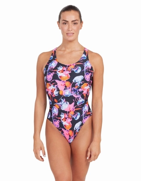 Sea Flowers Actionback Swimsuit - Black/Multi minimalistic swimsuits women, sleek swimwear styles