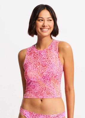 Sea Skin Mesh Tank Top - Fuchsia Rose two-piece bikinis for women, trendy bikinis for beachwear