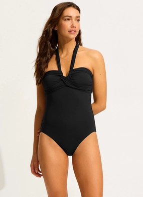 Seafolly Collective Halter Bandeau One Piece - Black slimming one piece swimsuits, fashionable one piece suits