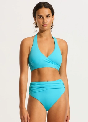 Seafolly Collective High Waist Wrap Front Pant - Atoll Blue two-piece bikinis for women, trendy bikinis for beachwear