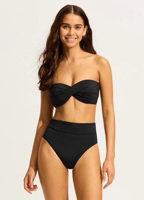 Seafolly Collective Roll Top Bikini Bottom - Black modern womens swimwear, one piece swimsuits women
