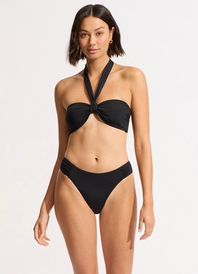 Seafolly Collective Sash Tie Front Bandeau Bikini Top - Black modern womens swimwear, one piece swimsuits women