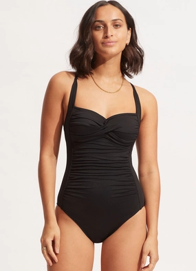 Seafolly Collective Twist Halter One Piece - Black flattering swimwear women, comfortable swimwear for women