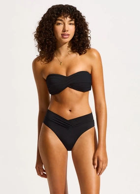 Seafolly Collective V Front High Cut Bikini Bottom - Black plus size swimwear women, summer swimwear for ladies