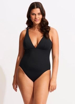 Seafolly Collective V Neck One piece - Black modern womens swimwear, one piece swimsuits women
