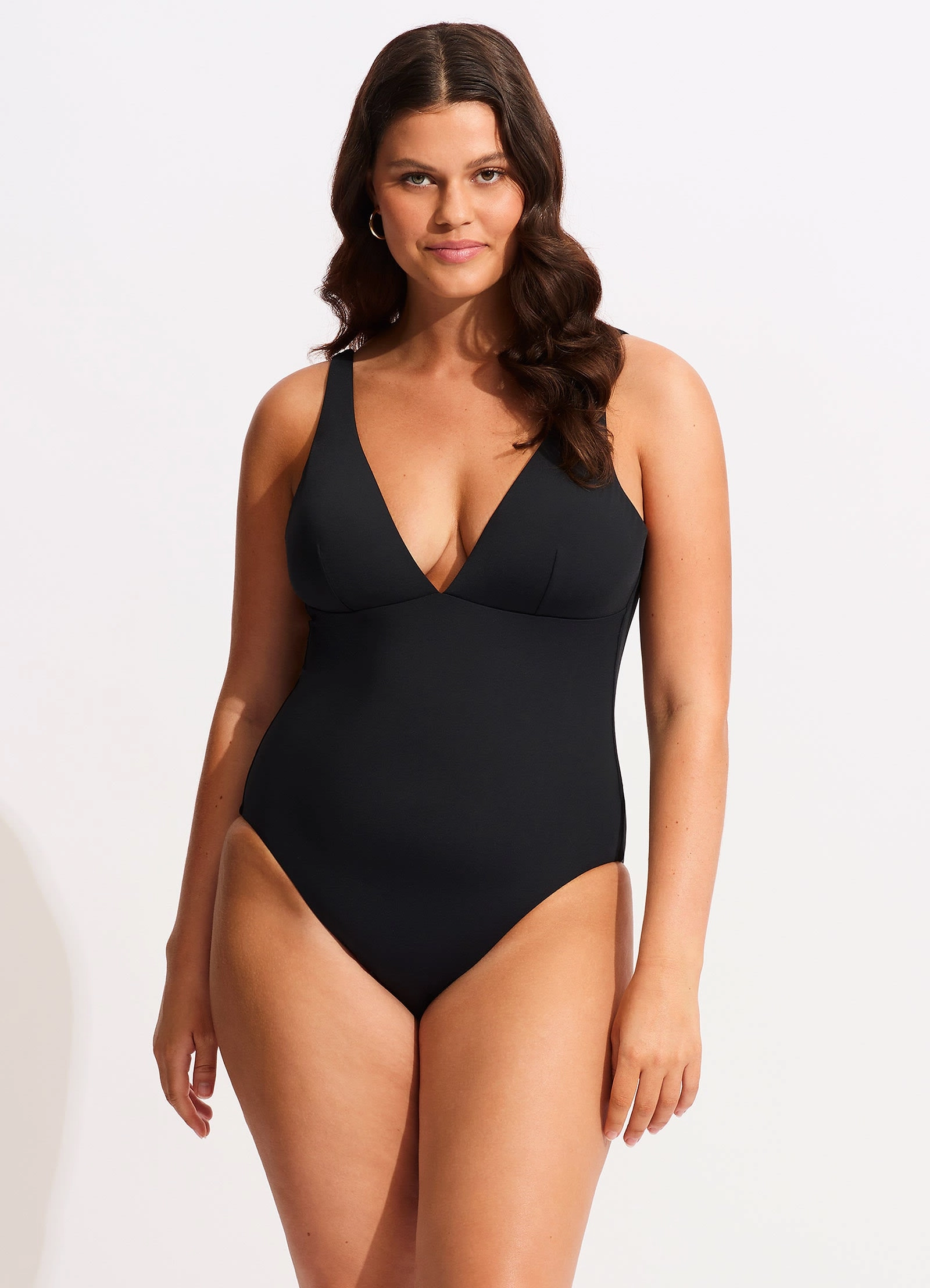 Seafolly Collective V Neck One piece - Black modern womens swimwear, one piece swimsuits women