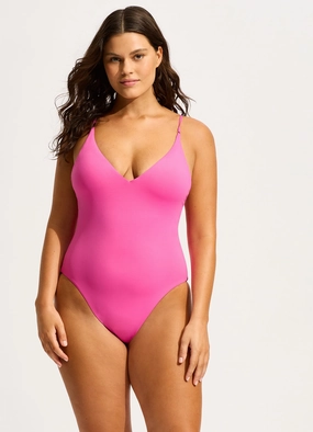 Seafolly Collective V Neck One Piece - Hot Pink plus size swimwear women, summer swimwear for ladies