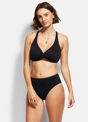 Seafolly High Waist Retro Bikini Pants - Black plus size swimwear women, summer swimwear for ladies