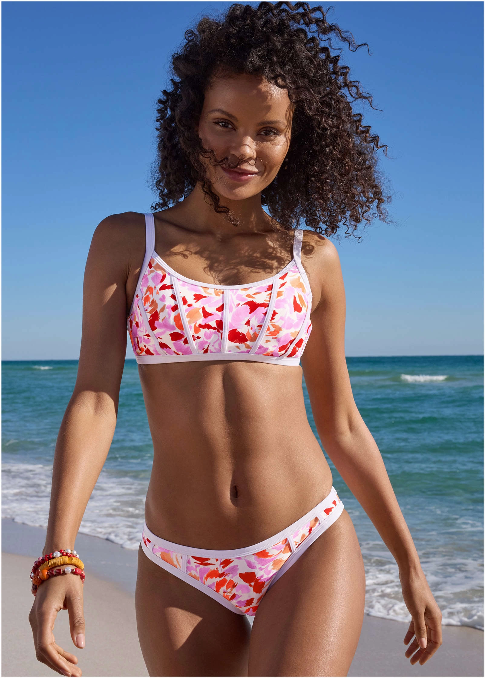 Seam Detail Bali Moderate Bottom - Feathered Blooms swimwear with tummy control, elegant swimsuits for women