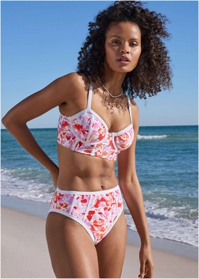 Seam Detail Underwire Top - Feathered Blooms everyday swimwear for women, casual swim outfits ladies
