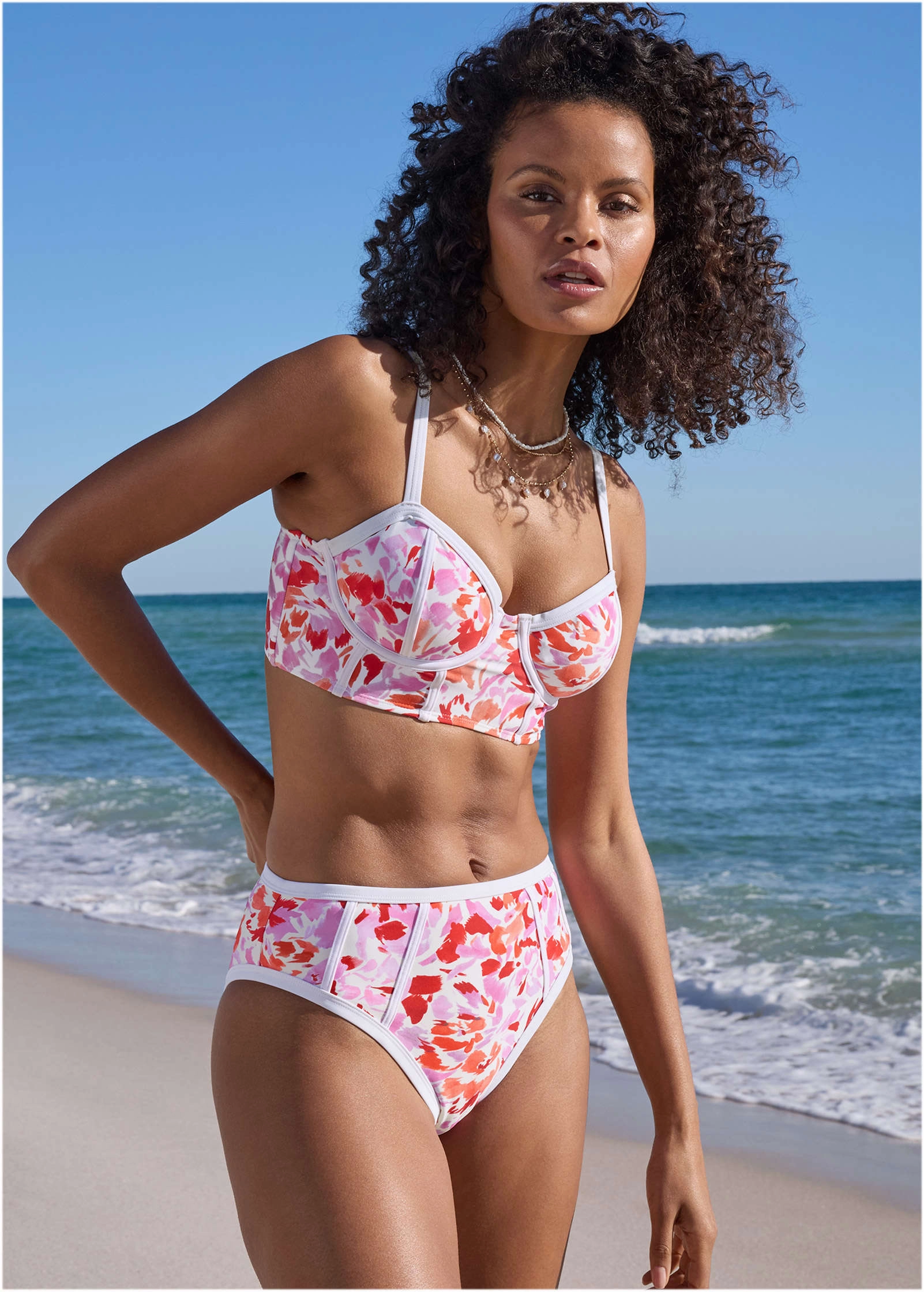 Seam Detail Underwire Top - Feathered Blooms everyday swimwear for women, casual swim outfits ladies