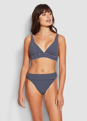 Seaside Stripe Banded Hi Rise Pant - True Navy push up bikinis women, sporty womens bikini sets