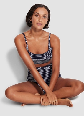 Seaside Stripe DD Square Neck Tank - True Navy plus size swimwear women, summer swimwear for ladies