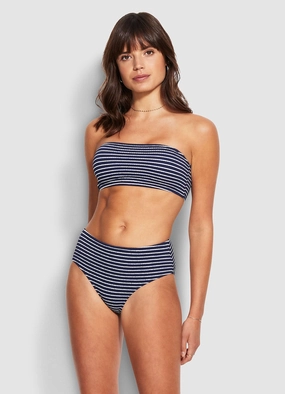 Seaside Stripe Wide Side Retro Pant - True Navy affordable swimwear for women, chic swimsuits for women