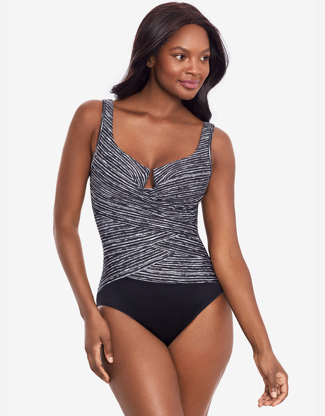 Selenite Layered Escape Swimsuit - Black womens resort swimwear, flattering one-piece swimsuits