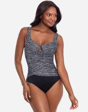 Selenite Layered Escape Swimsuit - Black womens resort swimwear, flattering one-piece swimsuits