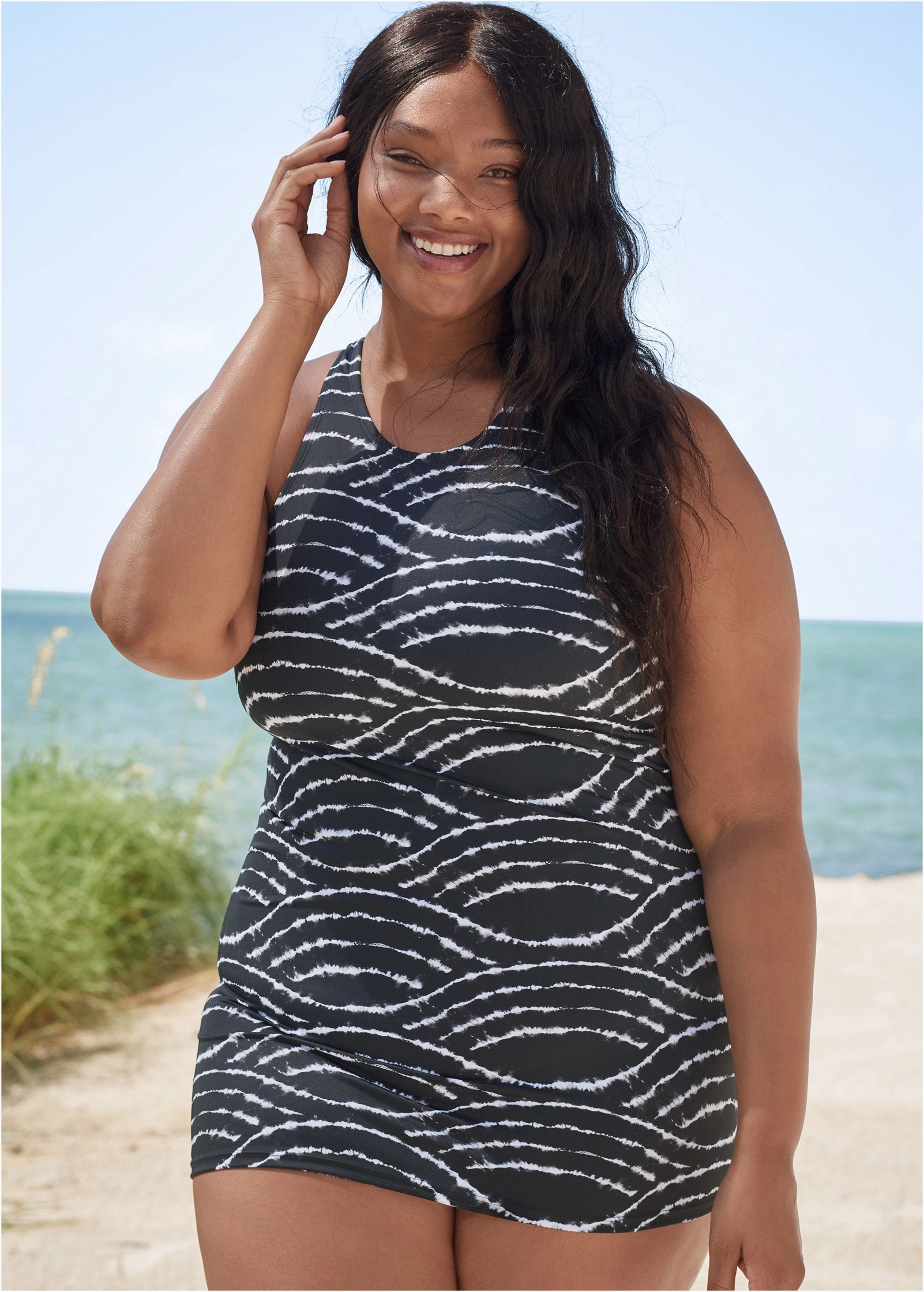 Sexy Slimming Swim Dress - Rolling Tides