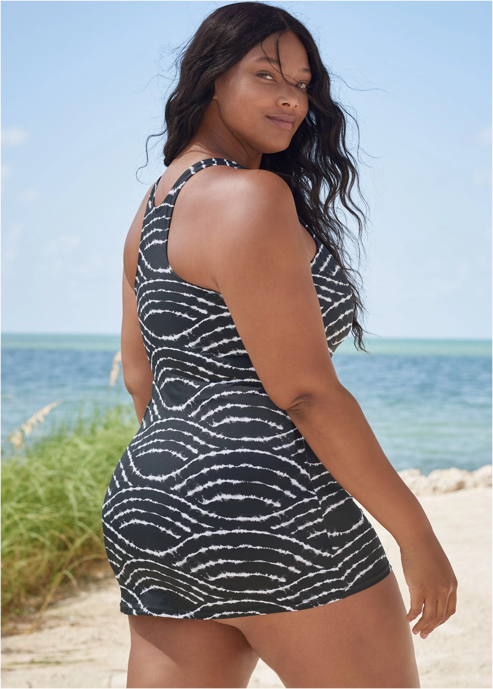 Sexy Slimming Swim Dress - Rolling Tides