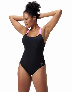 Shaping Crossback Swimsuit - Black/Pink minimalistic swimsuits women, sleek swimwear styles