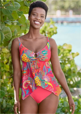 Sharkbite Hem Tankini - Festive Occasion supportive swim tops, printed bikini tops