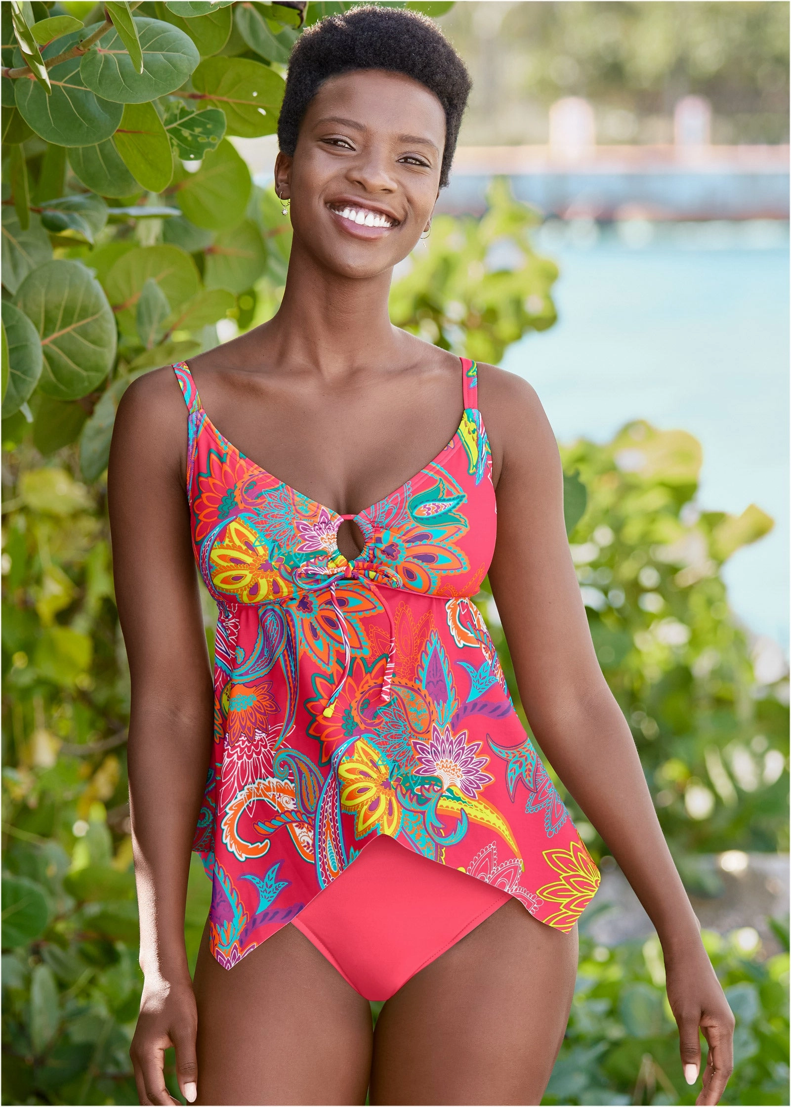 Sharkbite Hem Tankini - Festive Occasion supportive swim tops, printed bikini tops