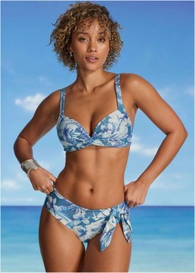 Shine Kauai Bottom - Denim Botanical swimwear with tummy control, elegant swimsuits for women