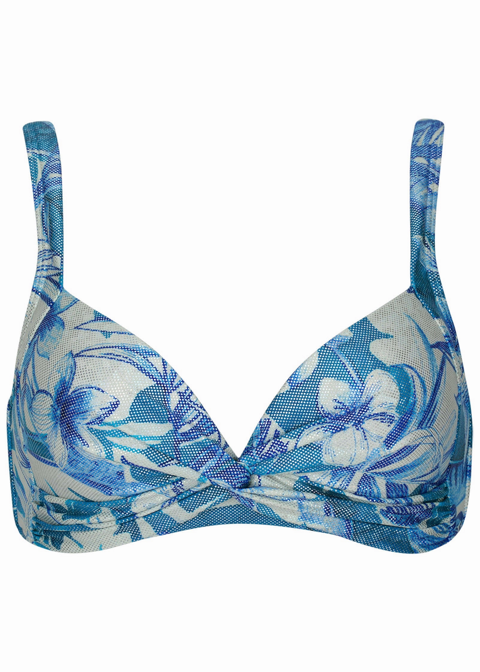 Shine St Lucia Twist Front Top - Denim Botanical