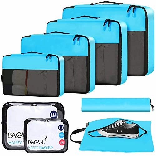 Packing Cubes Luggage Packing Organizers With Clear Bags.Shoe Bag8 Set  Rolling Bag Rolling Luggage