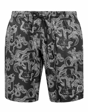 Short Swim Boxer Dragon Hexagon mens beach swimwear, quick dry mens swimsuits