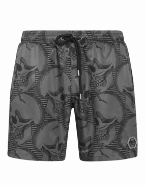 Short Swim Boxer Skull mens beach swimwear, quick dry mens swimsuits