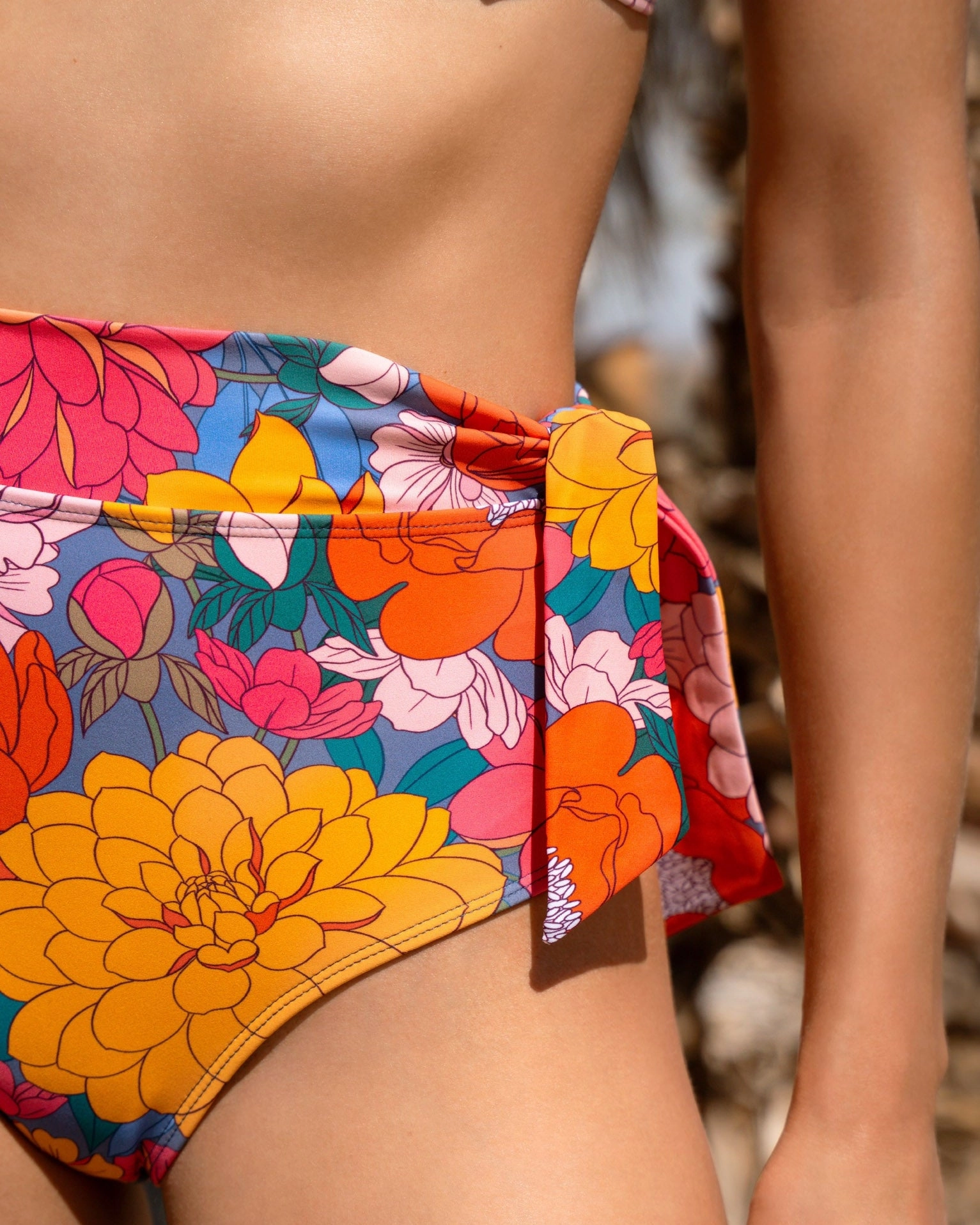 Side Tie High Waist Bottom In Zinnia Fields
