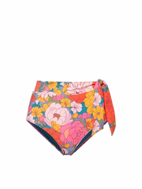 Side Tie High Waist Bottom In Zinnia Fields high waist swimwear women, swimsuit for women beachwear