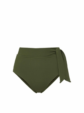 Side Tie High Waist Bottom Olive Textured Stripe high waist swimwear women, swimsuit for women beachwear