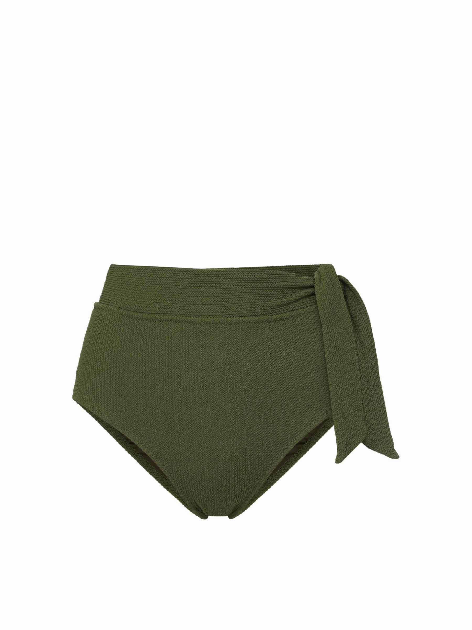Side Tie High Waist Bottom Olive Textured Stripe high waist swimwear women, swimsuit for women beachwear