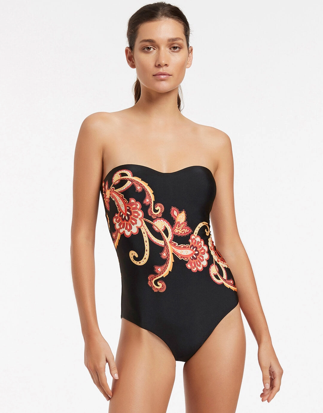 Silk Road Bandeau Swimsuit - Black pool-ready swimwear for women, trendy swimwear collection