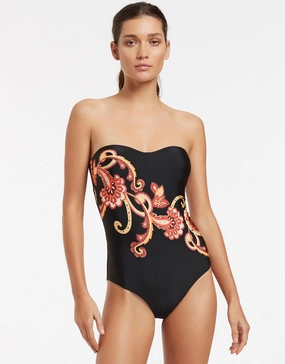 Silk Road Bandeau Swimsuit - Black pool-ready swimwear for women, trendy swimwear collection