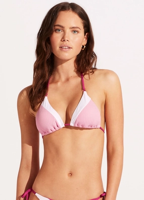 Slice Of Splice Triangle Bikini Top - Parfait Pink modern womens swimwear, one piece swimsuits women