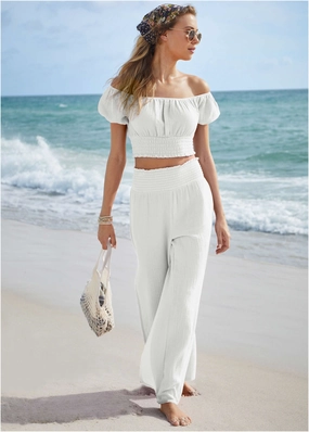 Slit Cover-Up Pants - White swimwear with tummy control, elegant swimsuits for women