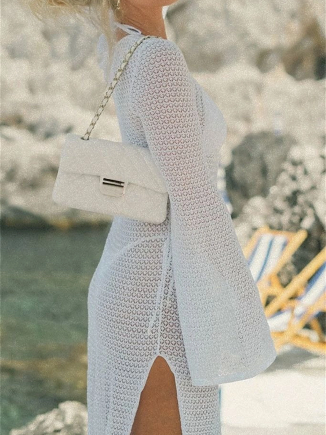 Slit Plunge Flare Sleeve Cover-Up Dress